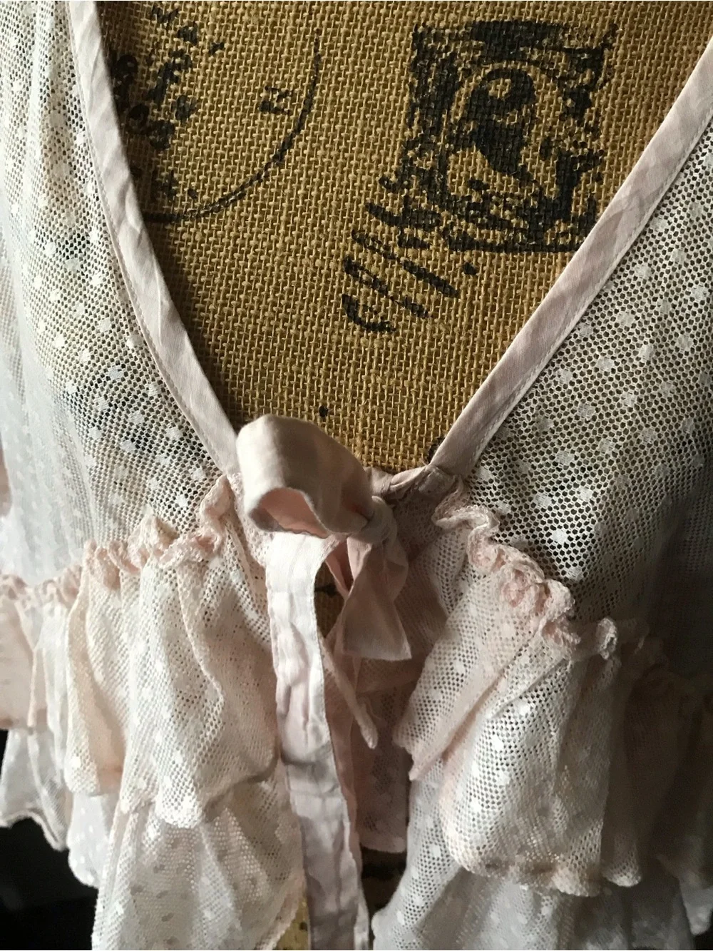 Heart’s Desire by Mary Grace Sheer Blush Pink Ruffled Tie-Front top - Picture 7 of 14